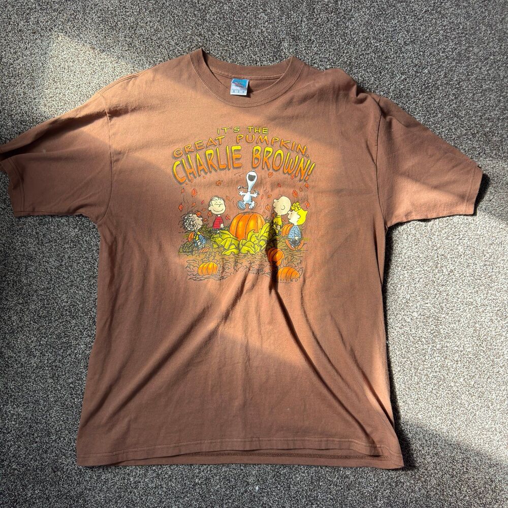 Peanuts Great Pumpkin Charlie Brown Graphic T-Shirt Mens Brown Snoopy Fall